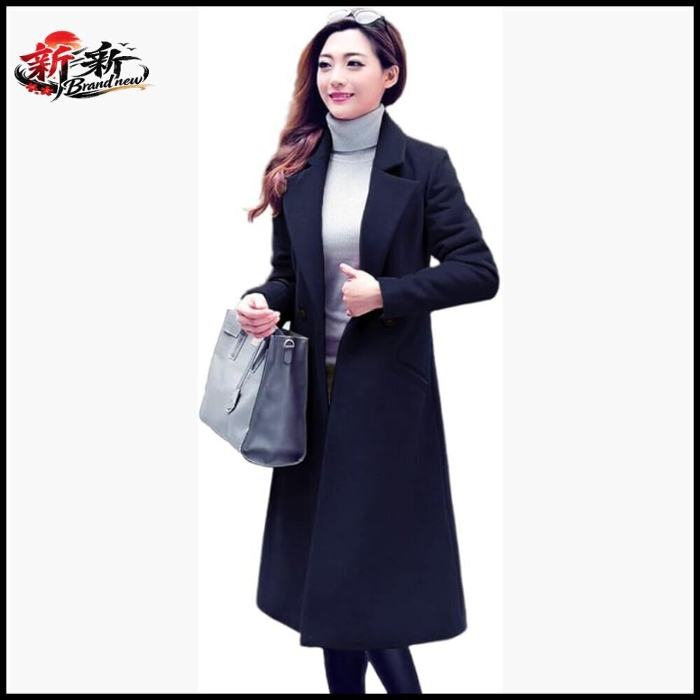 Long Wool Pea Coat with Notch Collar Slim Fit Winter Coat